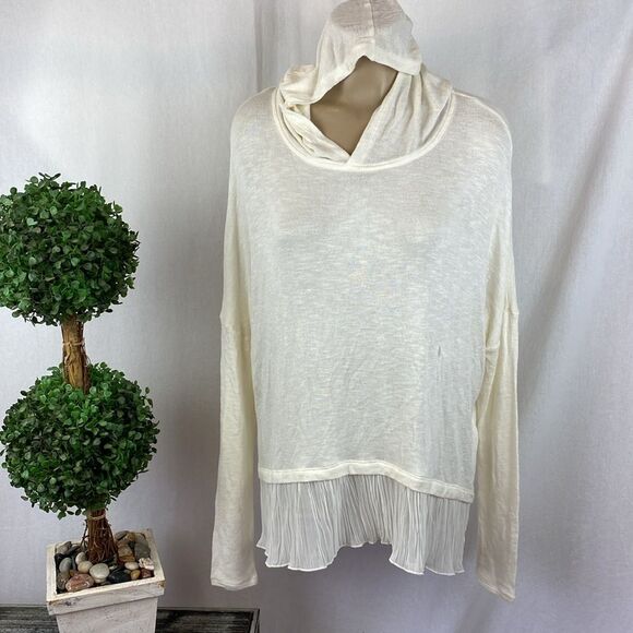 Hollister Ivory Ribbed Long Sleeve Knit Hoody Top M/L - Picture 2 of 6